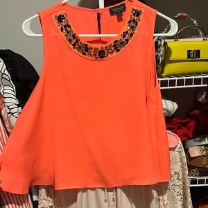 Topshop Orange Embellished Sleeveless Crop Blouse